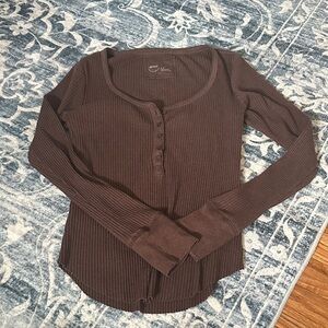 Aerie Chocolate Ribbed Long Sleeve Tee